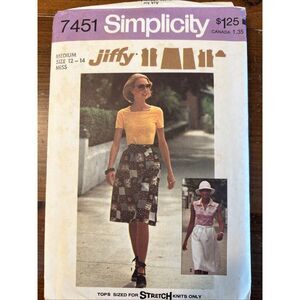 Vintage 1976 Simplicity 7451 Misses Top & Wrap Skirt Sewing Pattern | Size 12–14